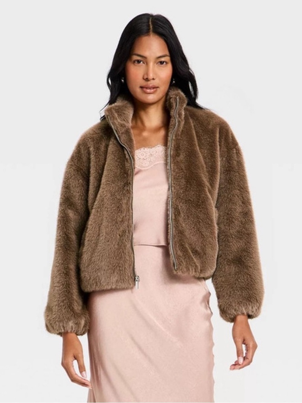 A New Day Women’s Faux Fur Full Zip Teddy Jacket - Brown Size Medium NWT